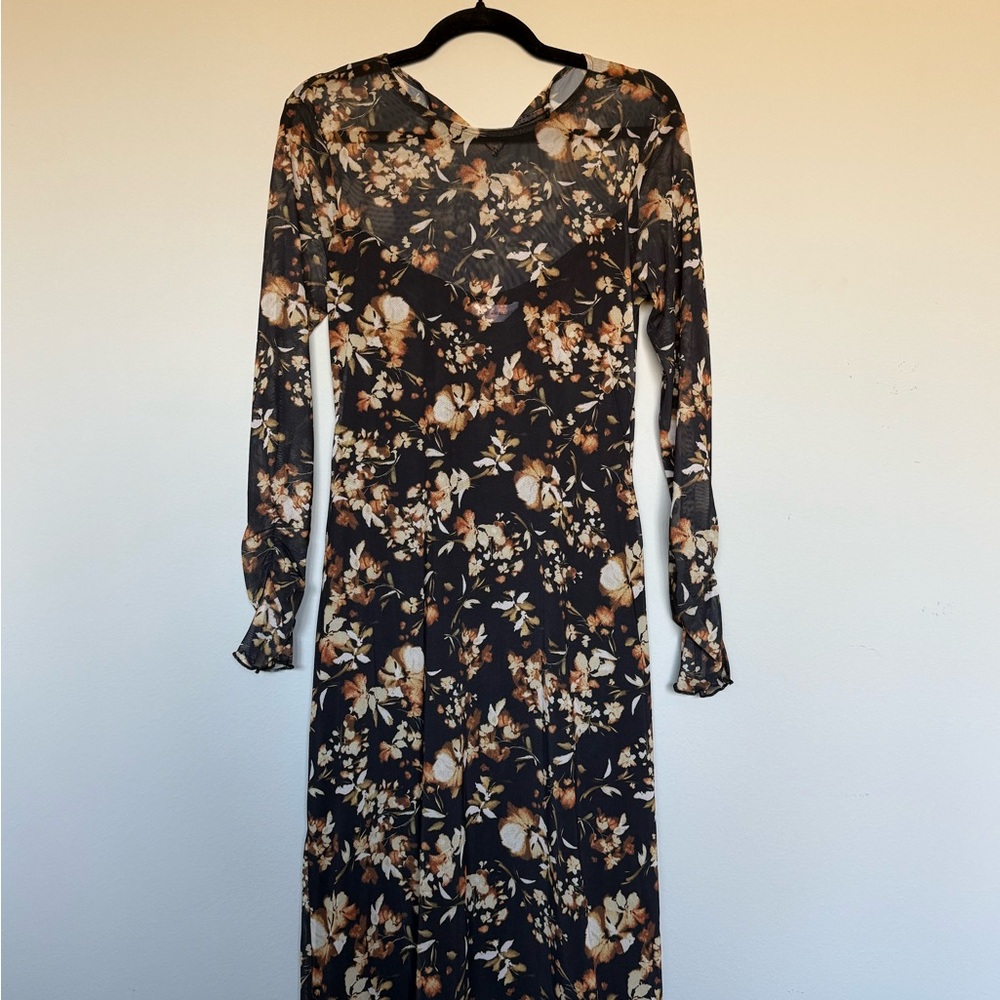 Lost + Wander Black and Cream Floral Long Sleeve Dress